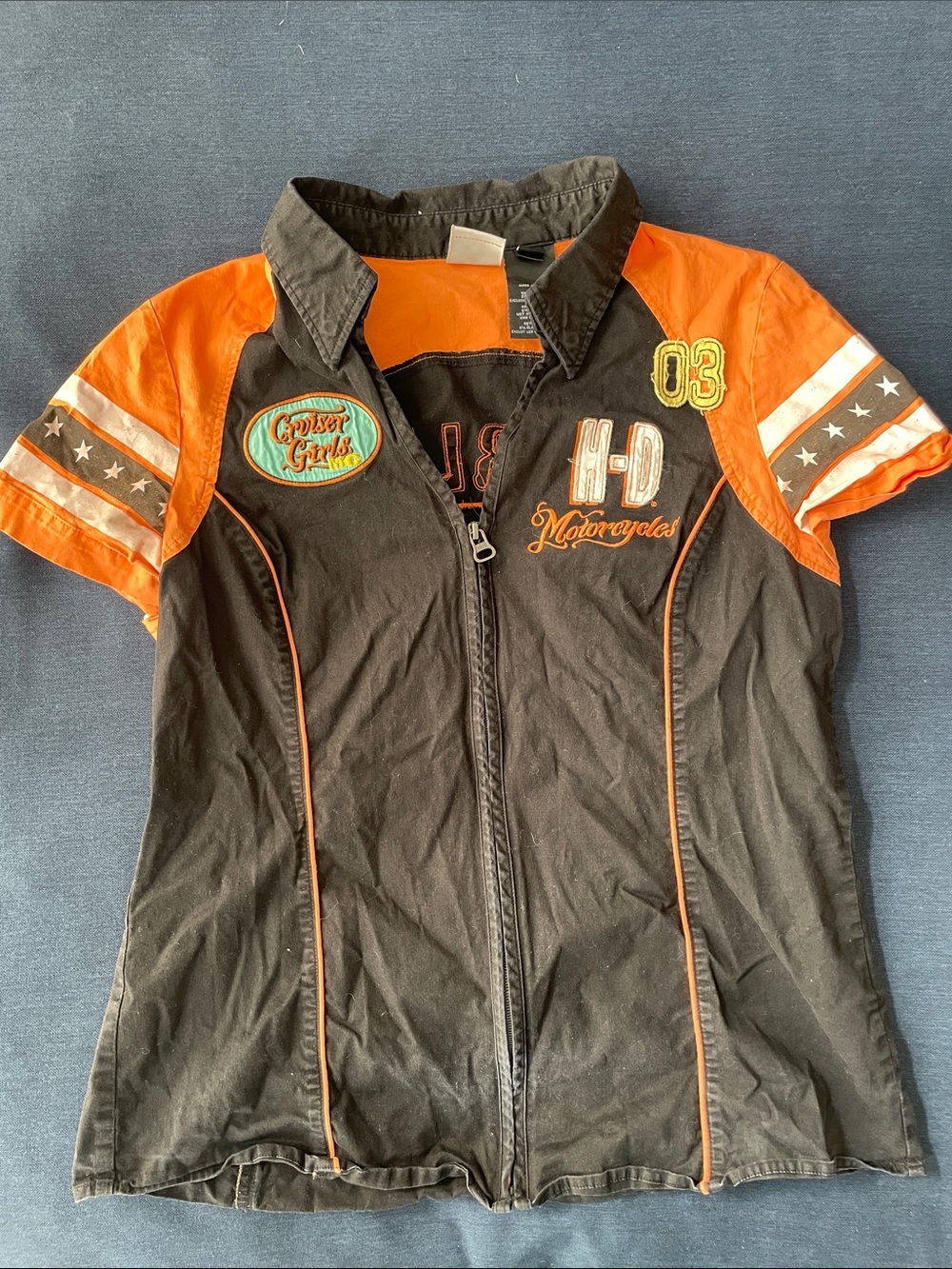 Harley-Davidson Black and Orange Embroidered Collar Shirt